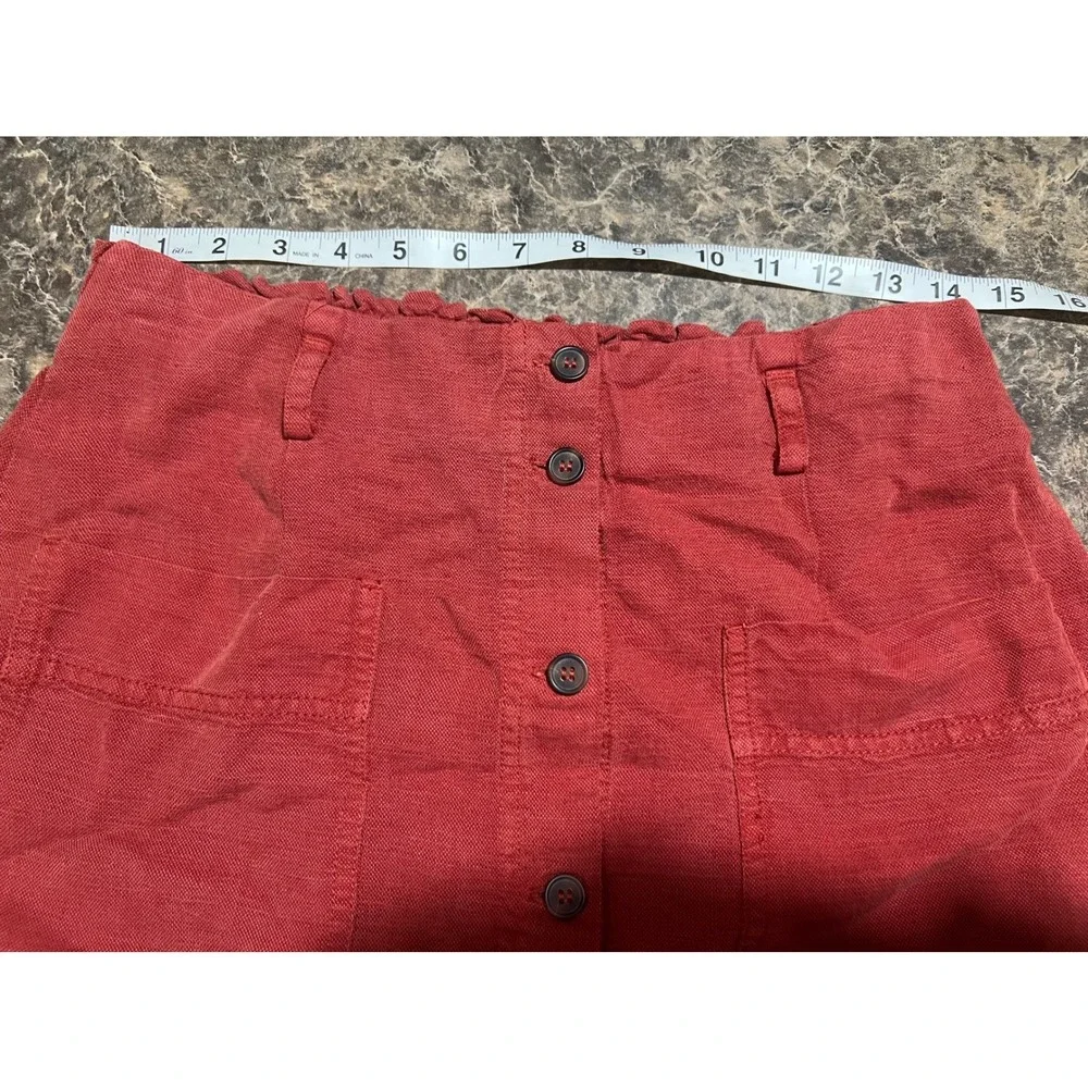 E&C California Terracotta Linen Blend Button Front Mini Skirt Boho Coastal Small